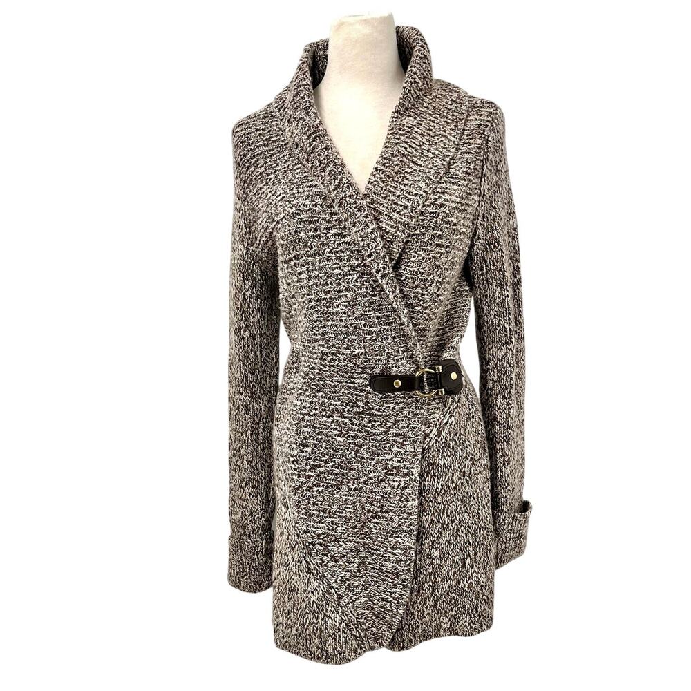 Cache Cardigan Sweater Shawl Collar Brass Hard wear